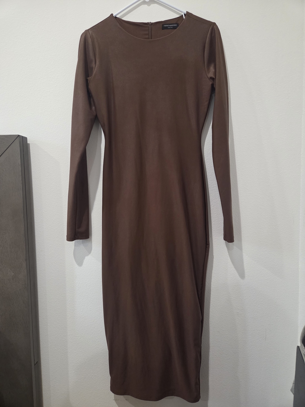naked wardrobe Brown Long Sleeve Bodycon Midi Dress